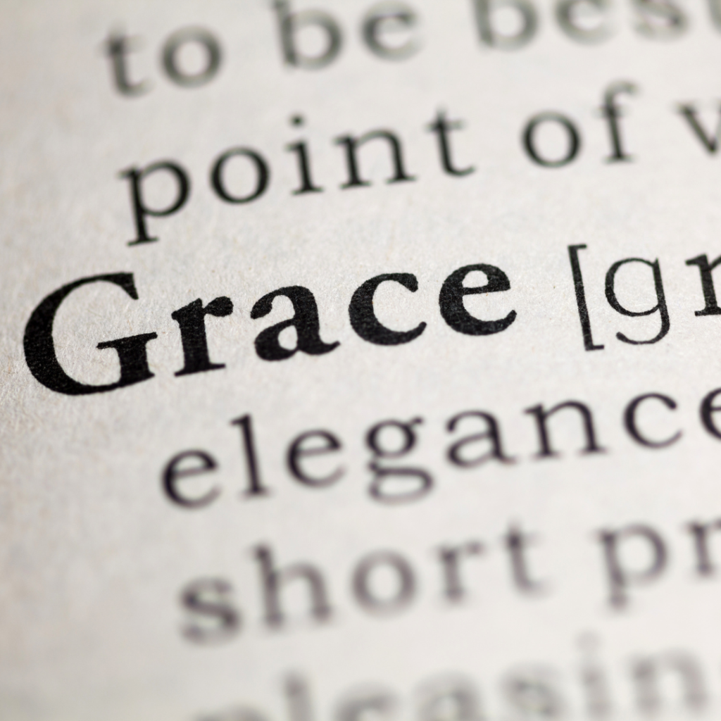 The story of the Prodigal son is an example of God's grace and love. The image is of a page with the word grace highlighted above all the other words.